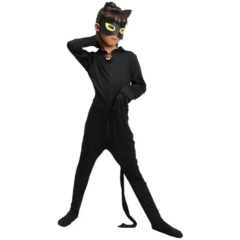 Детский костюм для косплея черный кота черного цвета Хэллоуина Ноэля 3