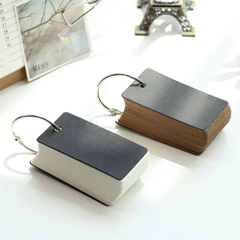 

100 Sheets Portable Coil Thickened Kraft White Blank Vocabulary Word Card Memory Study Notepad Memo Pad School Stationery