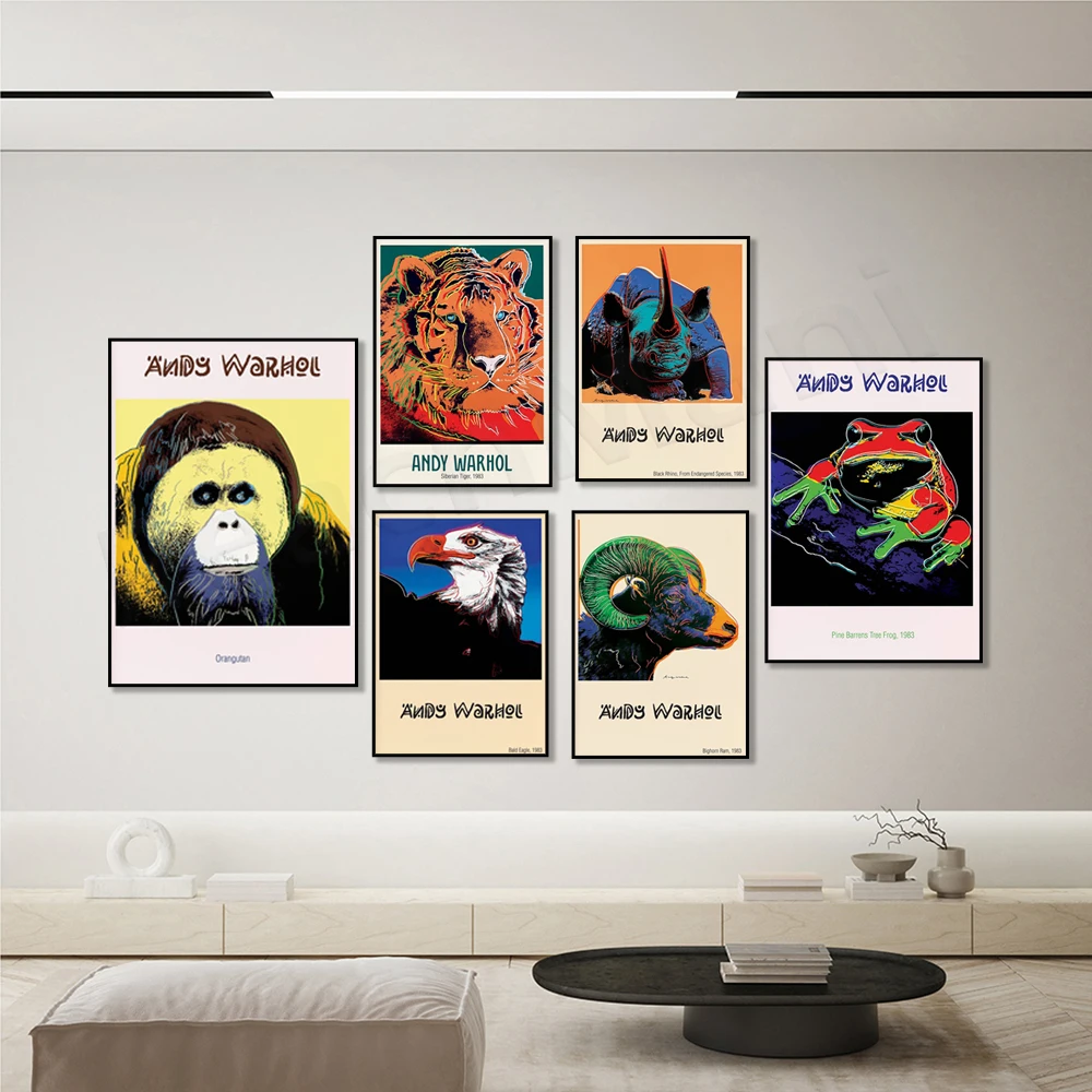 Принты с Энди вархолом, Сибирский тигр, черный Рино, Кондор, Бабочка, орангутан, корова, современное искусство, Энди вархол, выставочный пост