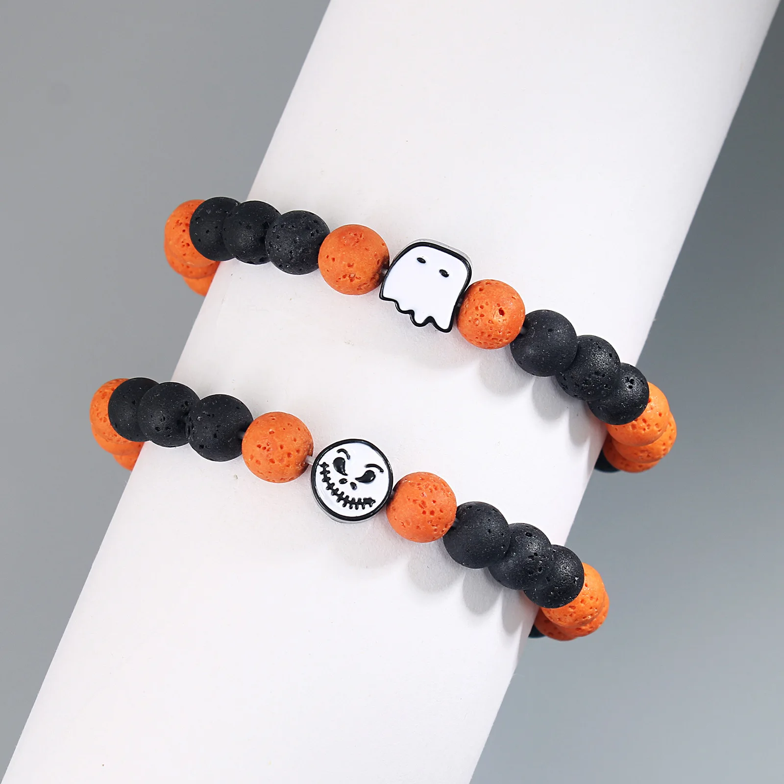 Halloween Pumpkin Color Matching Volcano Stone Bracelet The Nightmare Before Christmas Ghost Face Beaded Bracelet string Jewelry