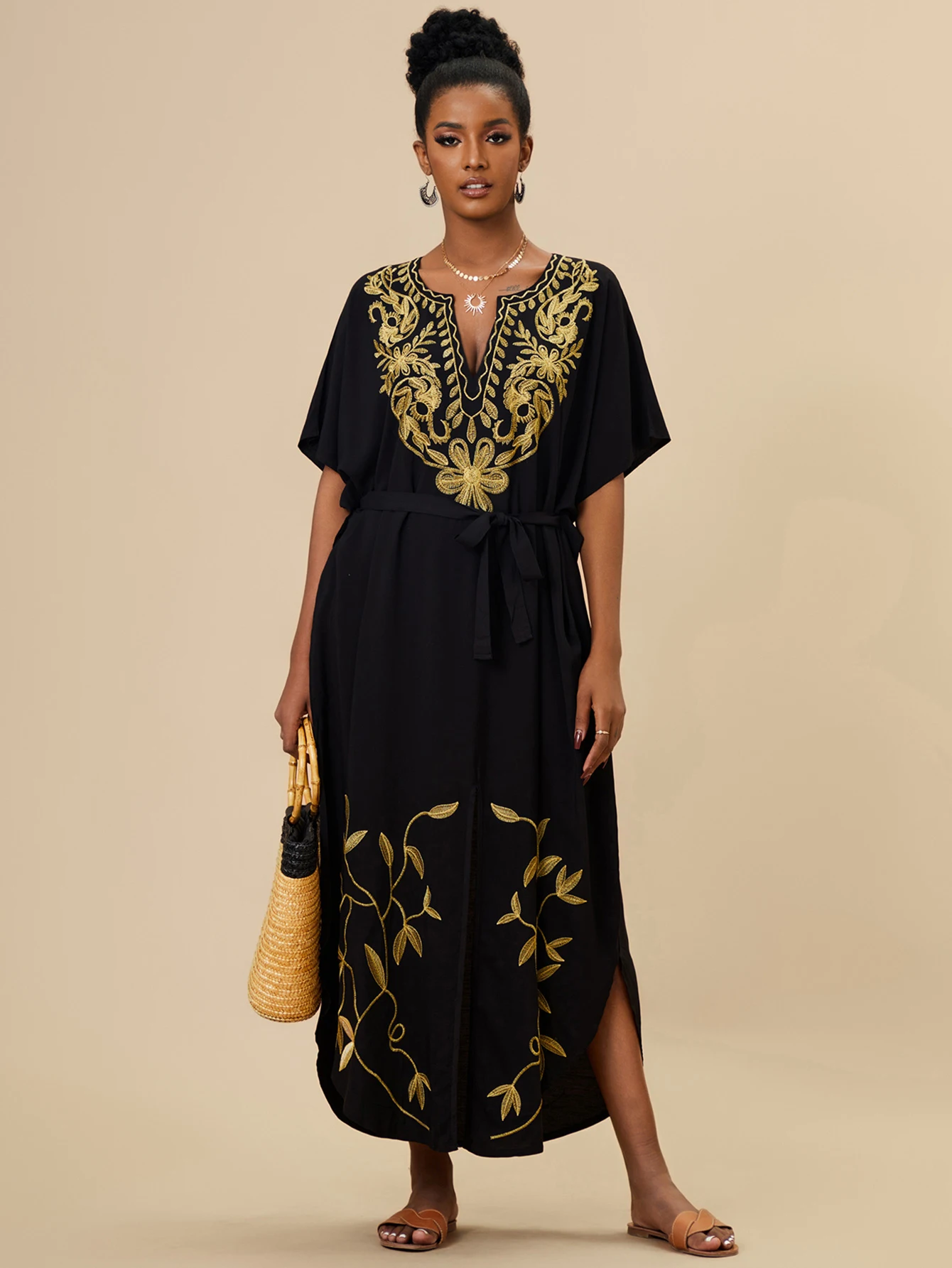 Длинное Платье-кафтан В Богемном Полоску Женская Пляжная Одежда Больших