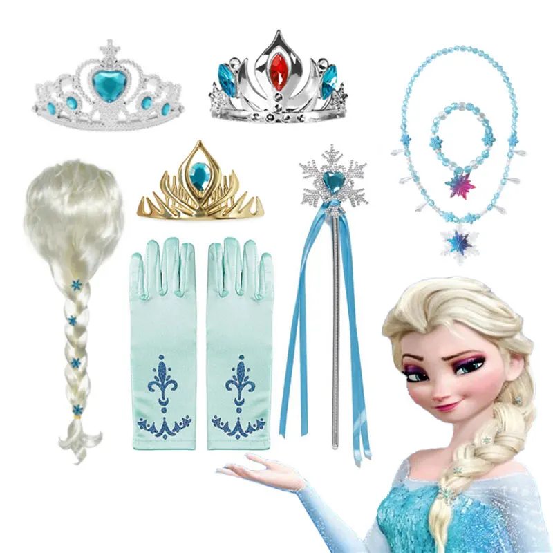 disney frozen 1/2 elsa accessories gloves wand crown jewelry set elsa wig braid for princess dress clothing cosplay accessories