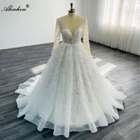 alonlivn high quality vestido de noiva a line wedding dresses v neck full sleeve princess bridal gowns backless