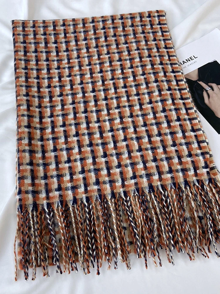 Новый Винтажный шарф головной платок для женщин и мужчин зимний в клетку стиле