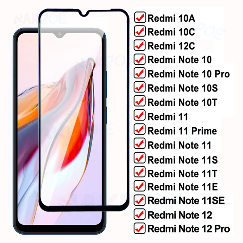 100D Tempered Glass For Xiaomi Redmi 12C 10A 10C 11 Prime Screen Protector Note 10 12 10T 10S 11T 11S 11R 11SE 11E Pro Glas Film