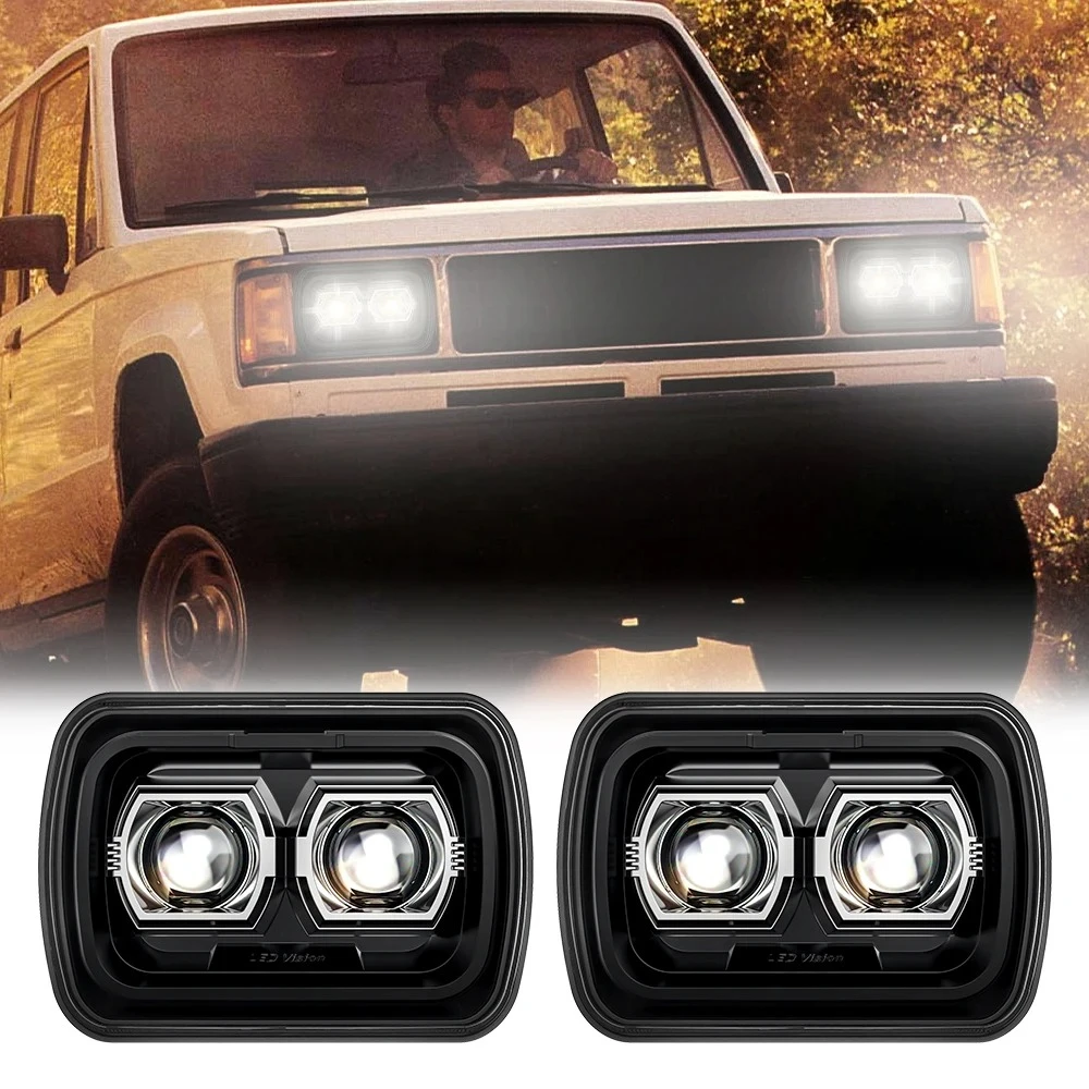 Фото Сменная передняя лампа LOYO Drl Truck, светодиодная лампа, прямоугольная 5X7, фары для бездорожья, пикап для Jeep Cherokee XJ 1984-2001 годов №1