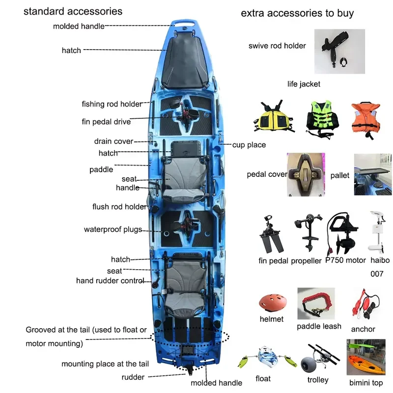 Фото Новый модульный педальный каяк Vicking Hull Design из HDPE, 3-секционный, двухместный, для туризма и рыбалки на озере, 14 футов, каноэ №3