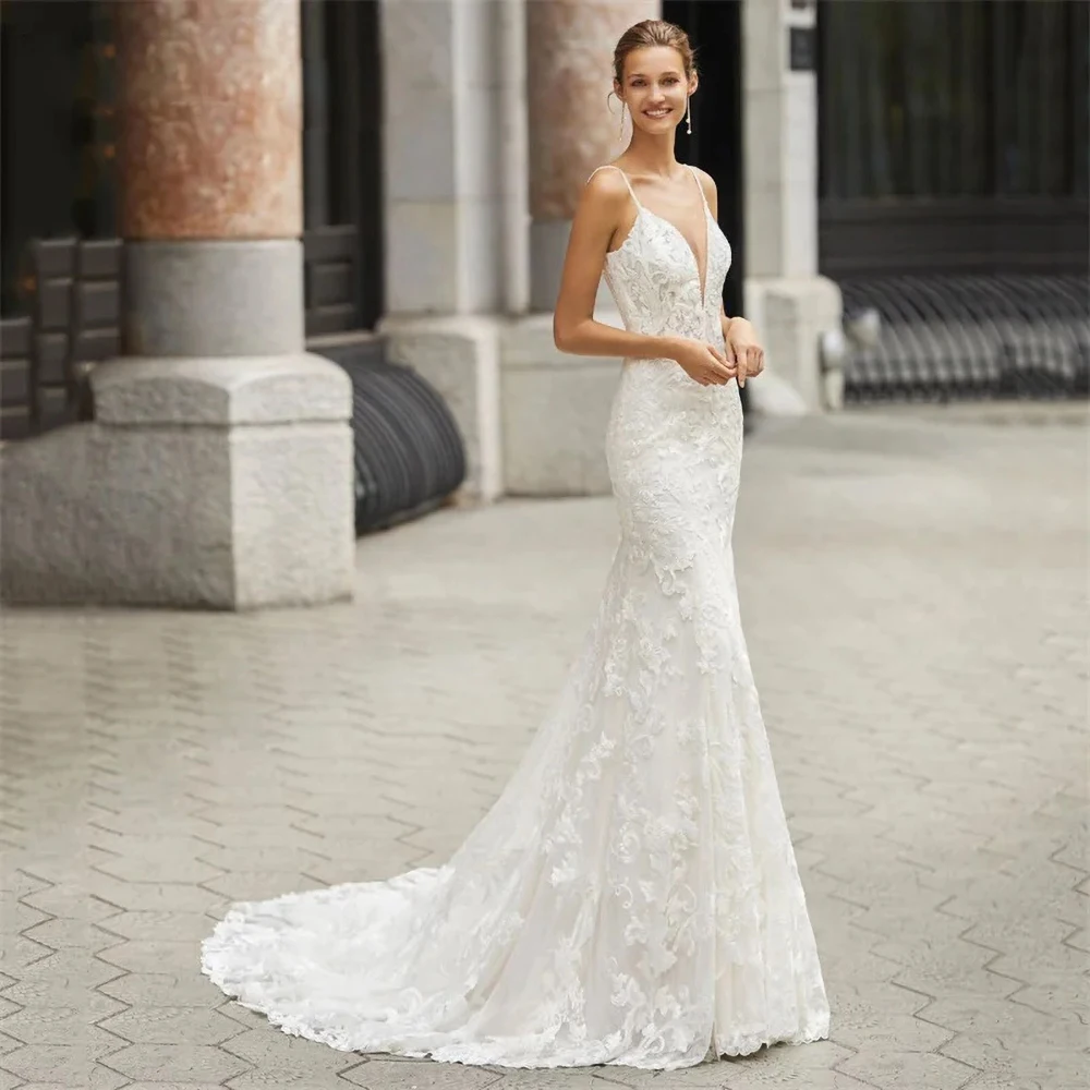 Подтяжки с открытой спиной тонкое кружевное свадебное платье юбкой-годе со