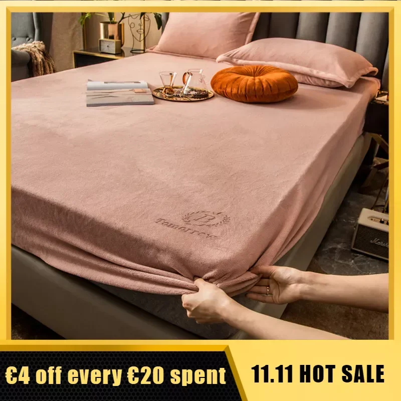 

Winter Warm Solid Flannel Velvet Elastic Band Fitted Sheet Mattress Protector Cover Soft King Size Double Mint Gray Bed Sheet