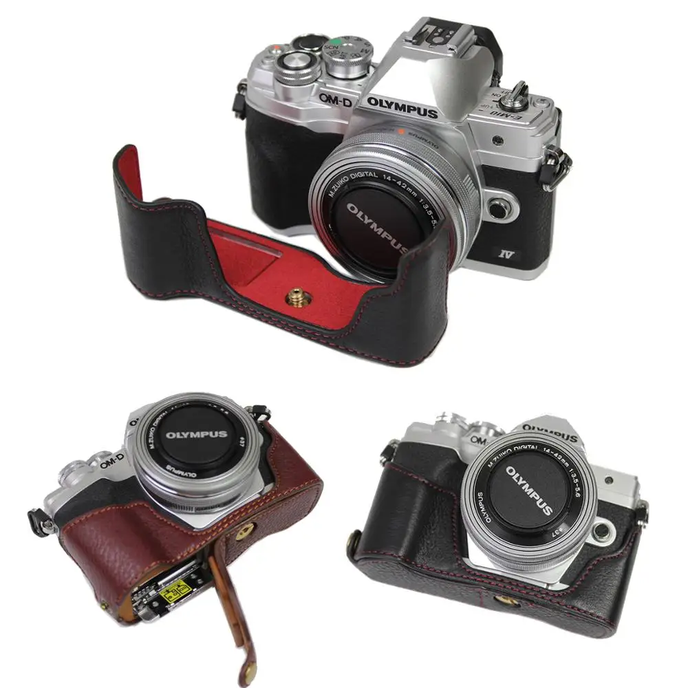 

Real Cowhide Leather half case Camera bag BASE cover For Olympus EM10IV EM10 MarkIV M4 Protective bottom shell