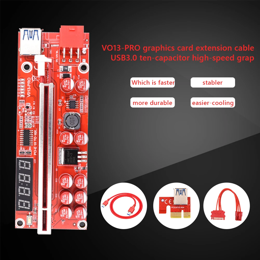 

1/6pcs VO13-PRO PCI-E 1X 16X 6PIN Riser 12V DC-DC PCI Express Video Card Adapter Cord for Linux / XP / Win7 8 10