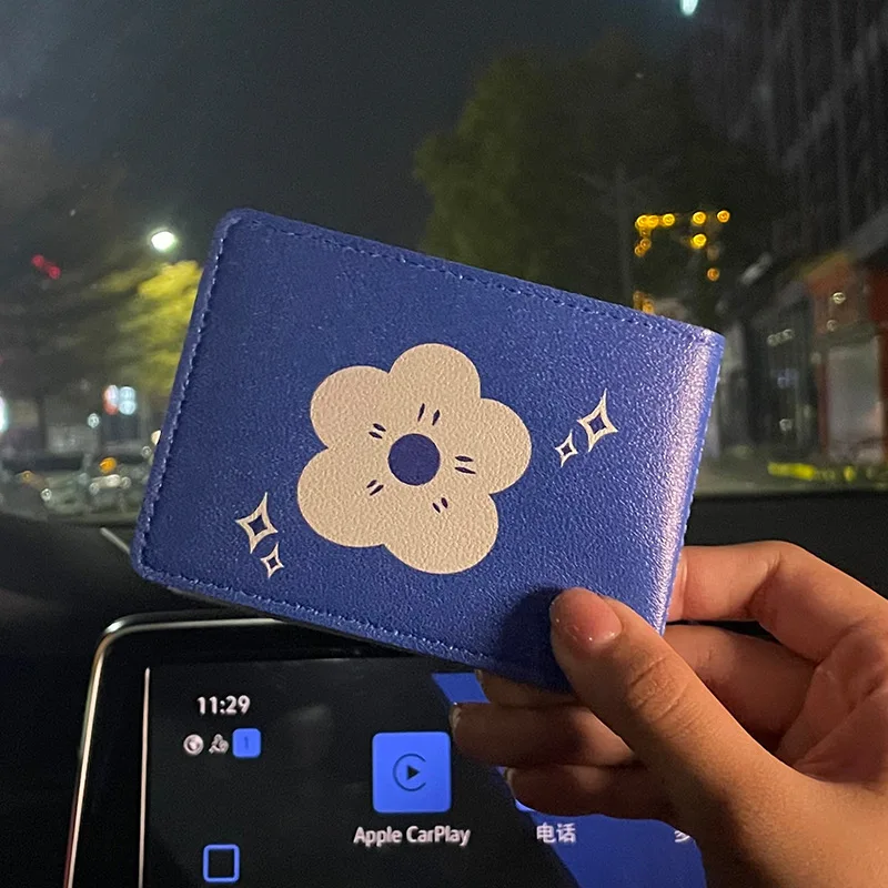 Blue Flower Auto Driver License Bag Artificial PU On Cover For Car Driving Documents ID Card Holder Purse Wallet Purse Cute