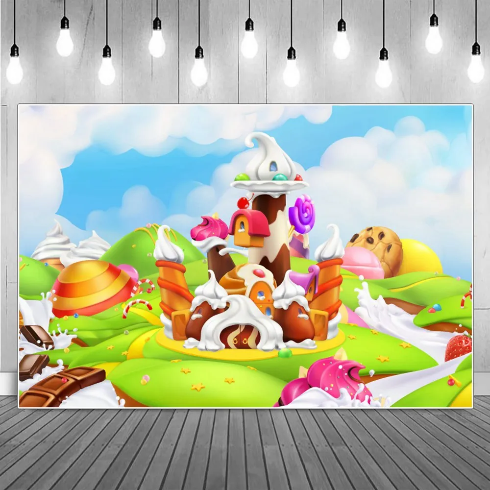 

Candyland Decoration Birthday Photography Backdrops Baby Shower Candy Bar Icecream Party Photographic Backgrounds Studio Props