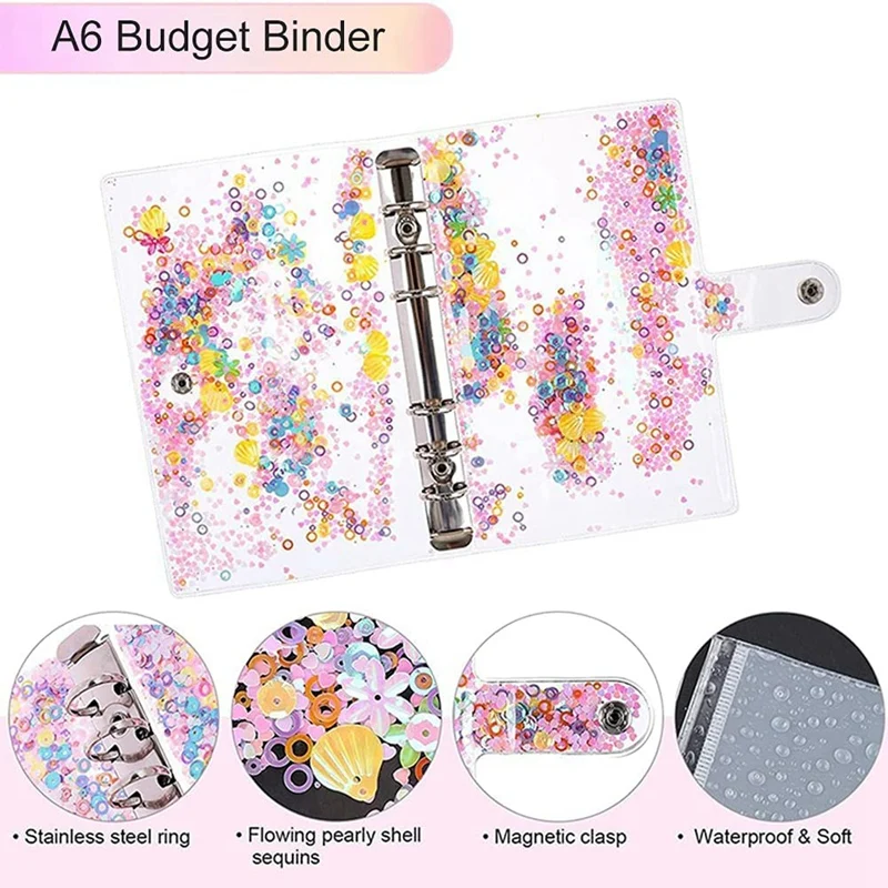 

49Pcs A6 Budget Binder Notebook Cash Organizer With 12 Clear Zipper Cash Envelopes 12 Budget Sheets 24 Stickers