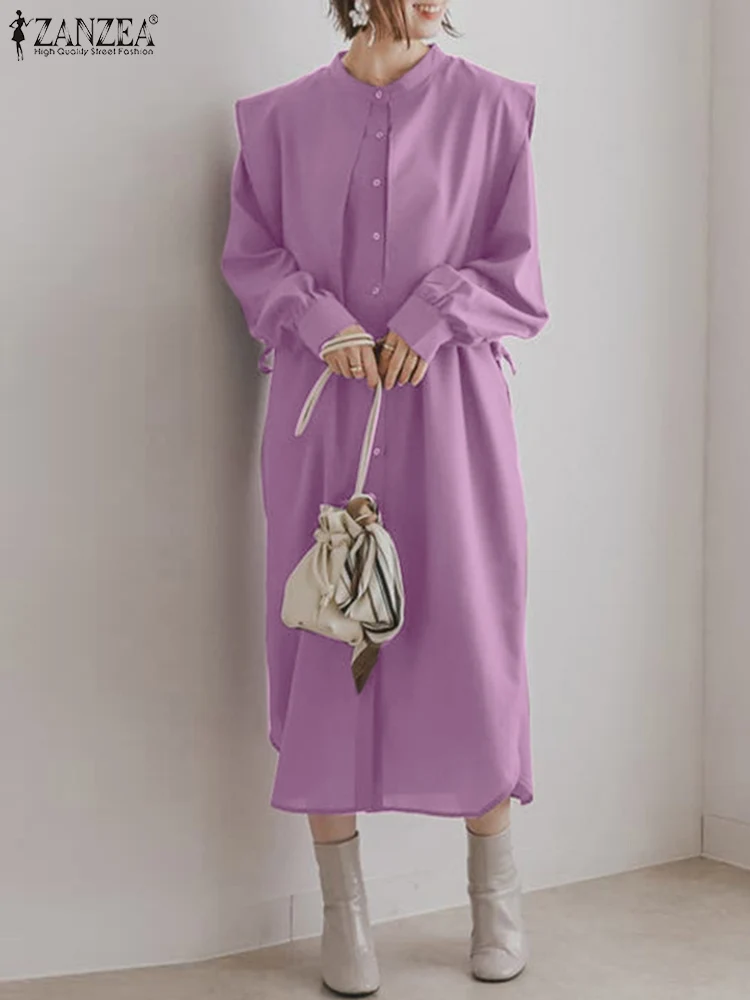 

Women Maxi Blouse 2022 Spring Patchwork Solid Tops ZANZEA Fashion Long Sleeve Blusas Holiday Casual O Neck Shirt Oversized Tunic