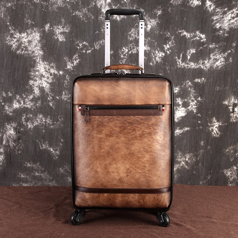 

Fashion Business Genuine Leather Rolling Leather Luggage Real Cowskin Men Women Unisex Travel Luggages S15010-S15017 Morliron