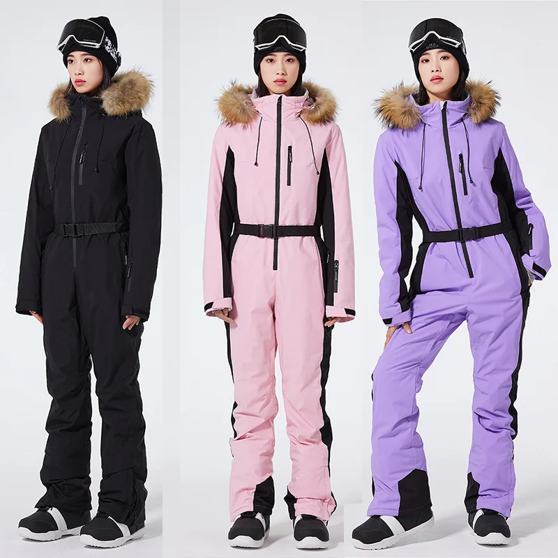 Женский цельный лыжный костюм Slim fit зимняя уличная ветрозащитная