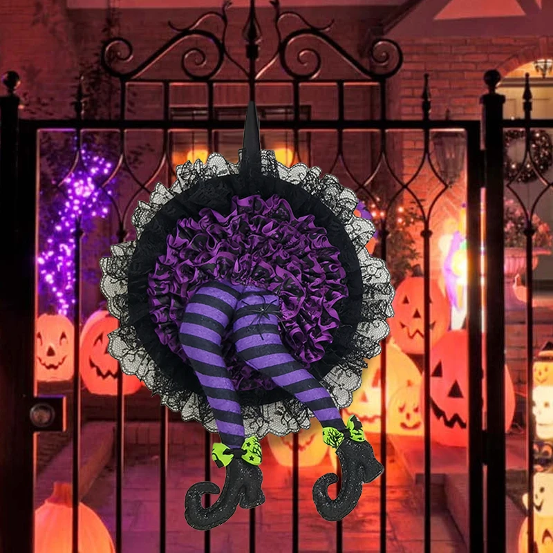 

Wreath Long Legged Witch Wall Halloween Decoration Hanging Front Door Decorative Outdoor Halloween Pumpkin Decoration 2023