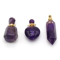 natural stone amethyst irregular perfume bottle pendant diffuser for jewelry makingdiy necklace accessories charm gift party 3pc