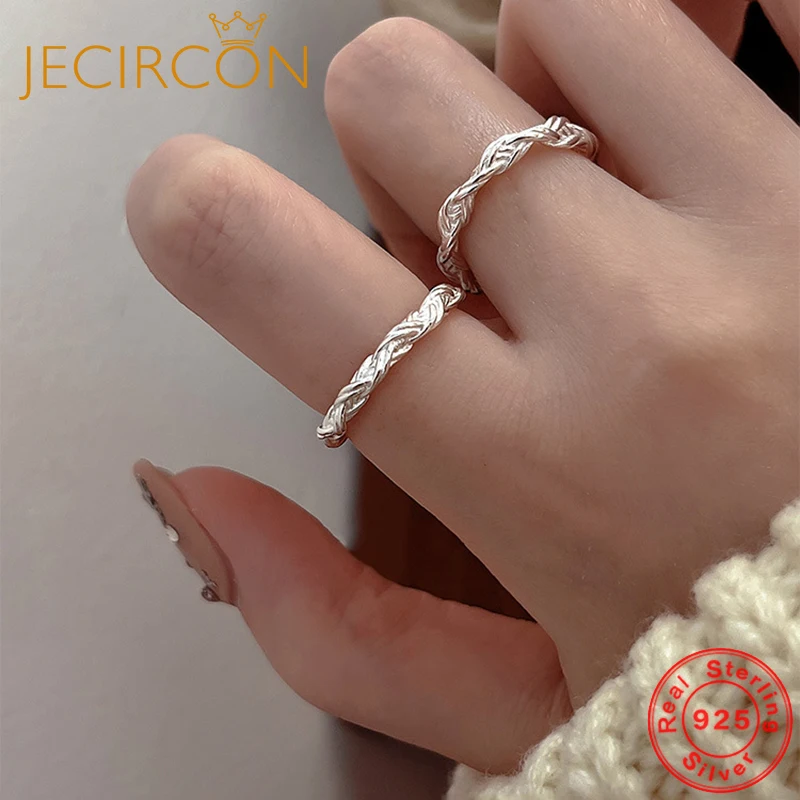 

JECIRCON s925 Sterling Silver Coarse Twist Open Ring for Women INS Style Twisted Rope Winding Heavy Industry Woven Plain Ring
