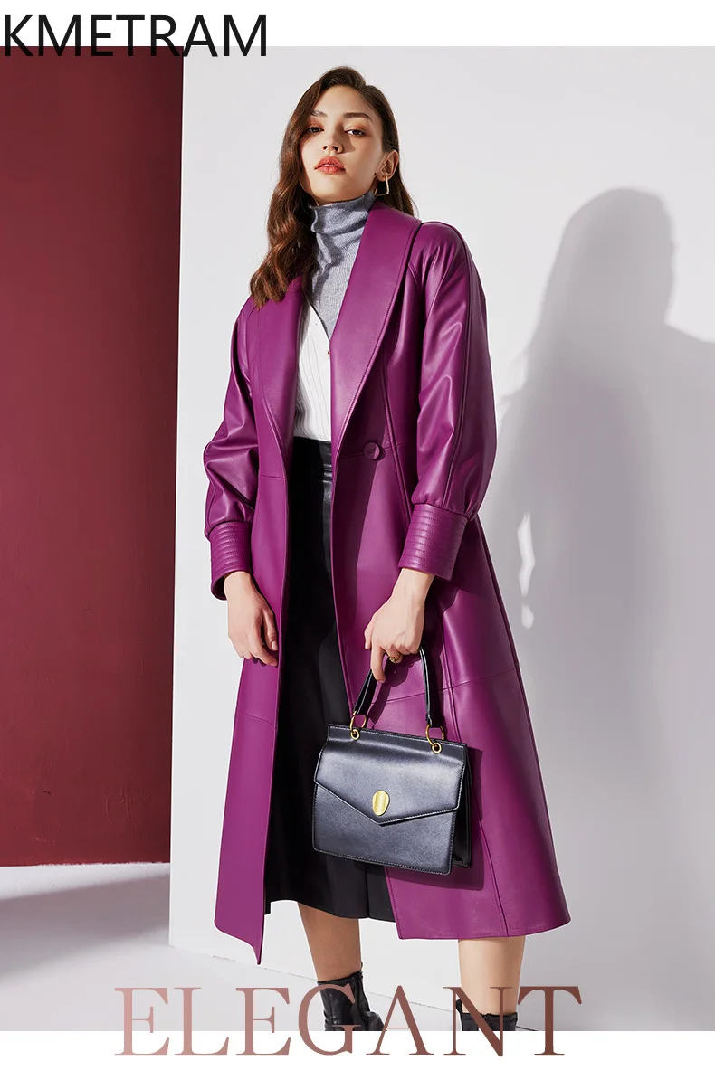 Женская куртка из натуральной кожи длинные куртки 100% овчины фиолетового цвета