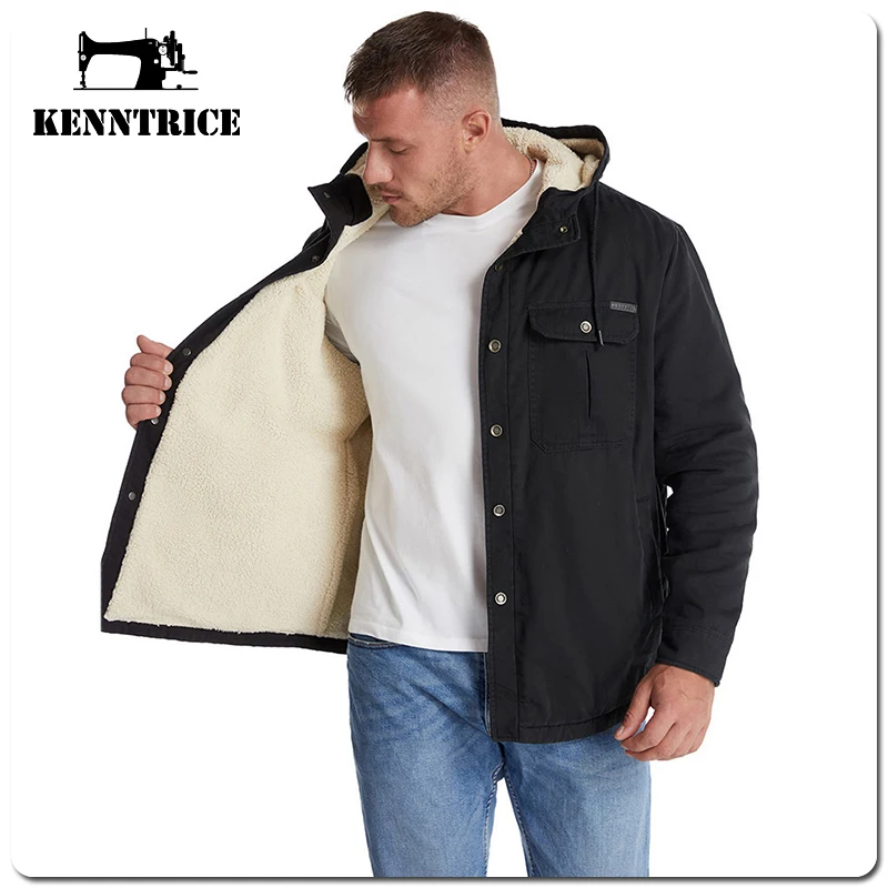Kenntrice Parkas Jackets Thermal Cold Proof Fleece Polar Fleece Hooded Large Size Big Yards Classic Vintage Loose Men'S Snow