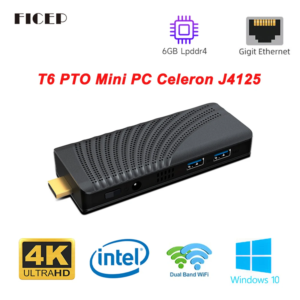 

Мини ПК Windows 10 T6 Pro мини ПК палка Intel Celeron J4125 N4000 N4100 четырехъядерный 6 ГБ 128 Гб 4K HD 2,4G/5 ггц Wifi микро компьютер