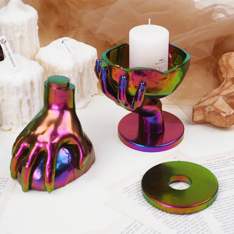 

DIY Epoxy Resin Hand Skull Candlestick Storage Box Desktop Mirror Silicone Mold Halloween Home Decoration Accessories Items