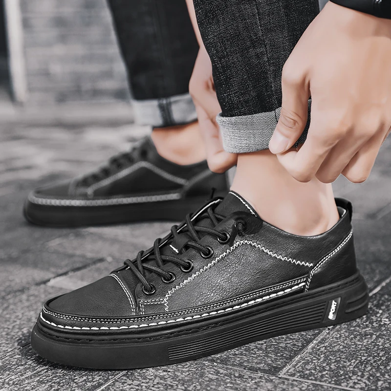 

Men Dress Shoes fashion breathable Leather Shoes Men's Comfortable Low-top British Casual Shoe Platform Shoes Man Shoes