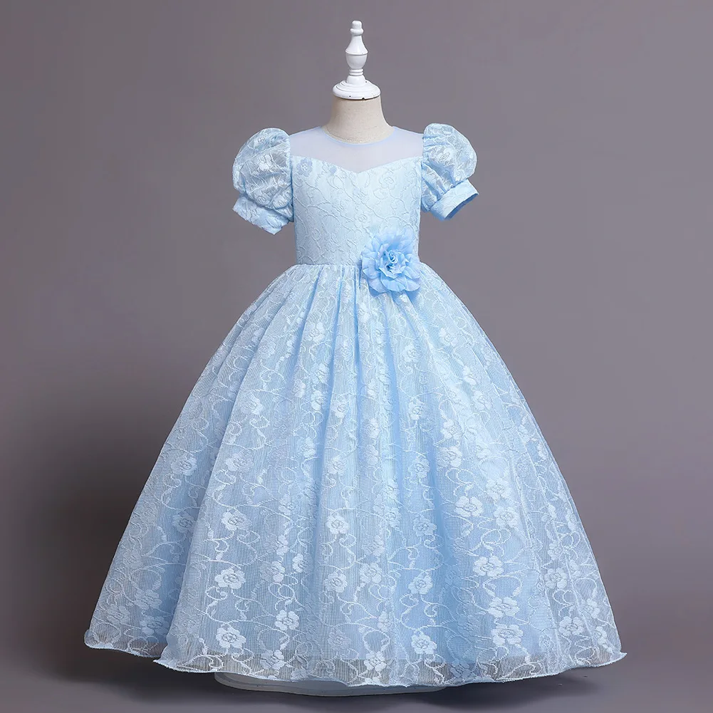 

Dress for Girls 2022 Summer New Fashion Puff Sleeve Floral Dress for Bridesmaid Wedding Birthday Party Princess Dress Kids 3-12Y