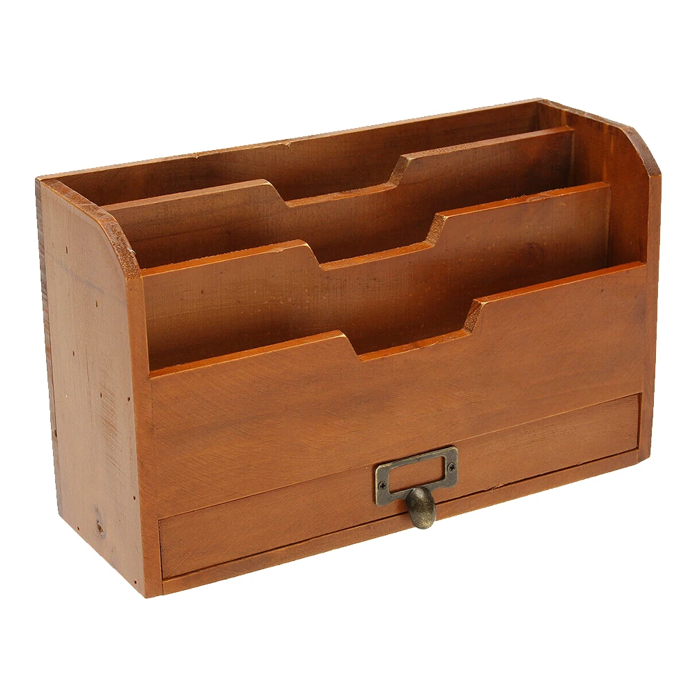 

Office Wooden Letter Rack Document Vintage Card Paper Grid Wall Mounted Post Mail Storage Holder Desktop File Home