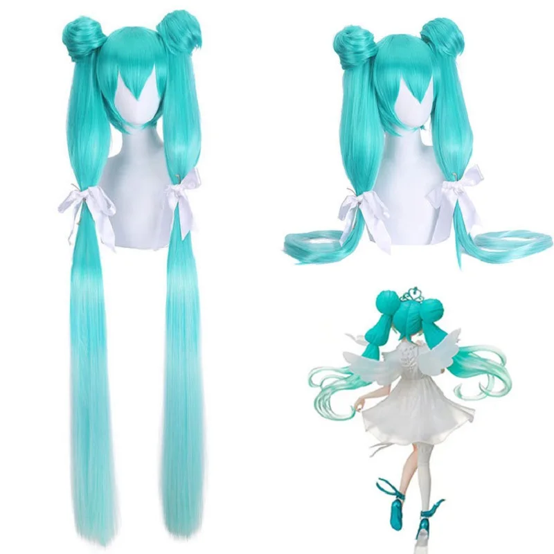 

120 см Vocaloid Miku синий градиентный парик с булочкой, хвосты, для начинающих, будущего, синтетические волосы, женские универсальные парики для ко...