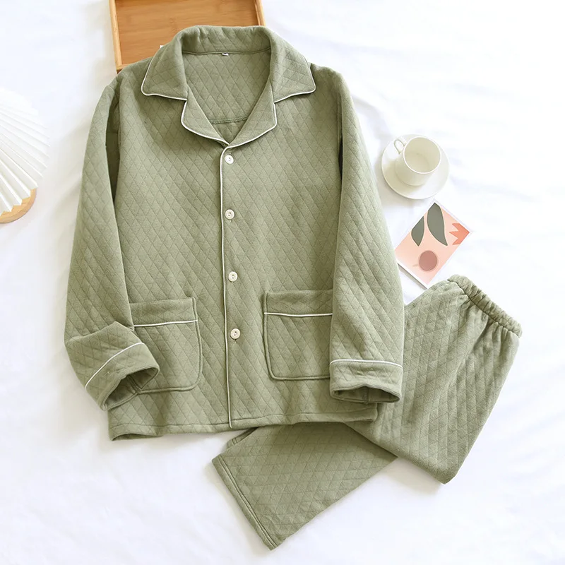 Warm Couple Pajamas Three-Layer Quilted Autumn Winter Sleepwear Set Thicken Air Cotton Casual Men's Home Clothes Women Pijamas