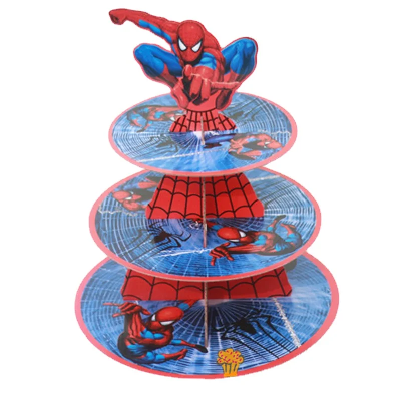 

New Anime Spiderman Mickey Minnie Frozen Children Birthday Party Supplies Cartoon Three-tier Cake Stand Dessert Tray Decoration