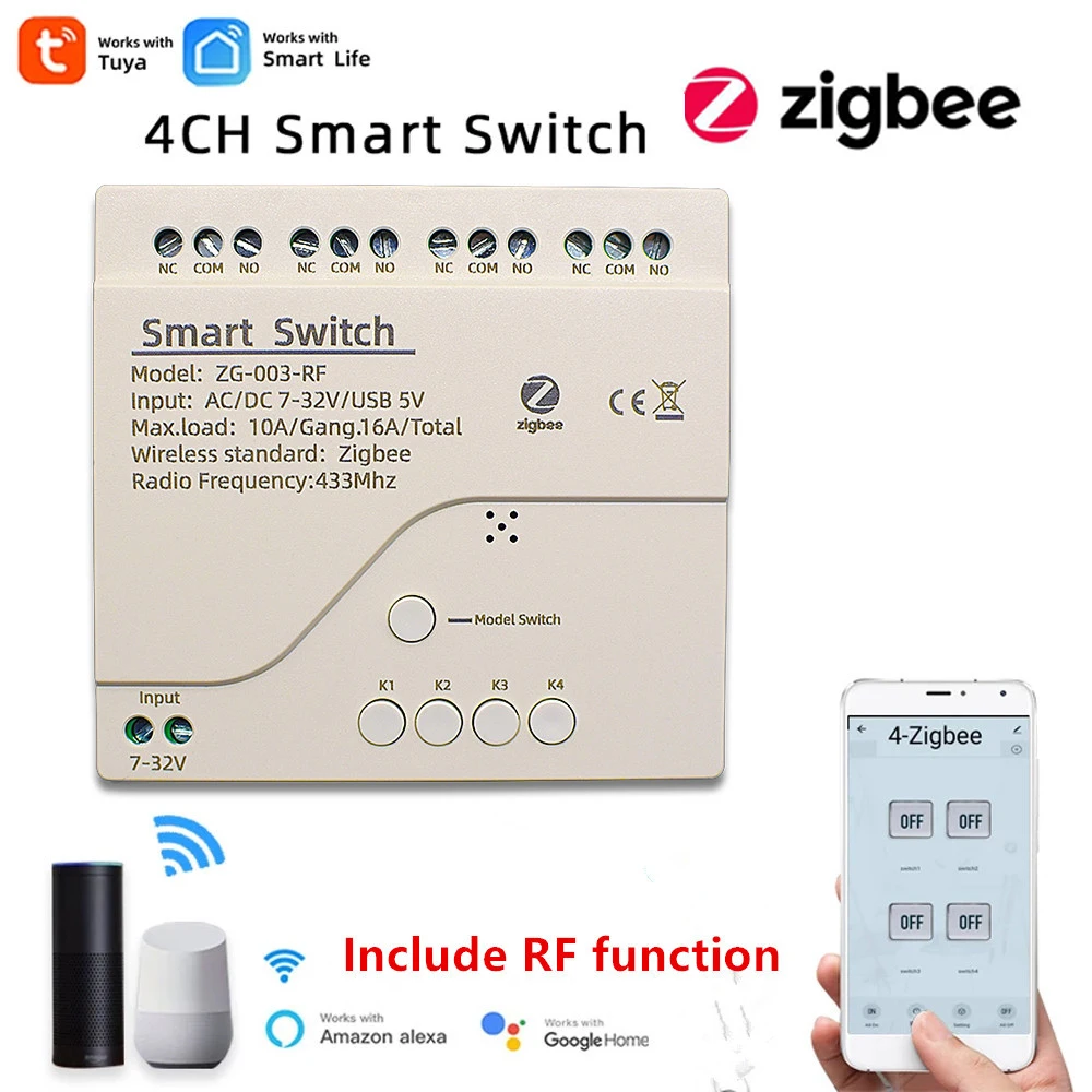 Модуль Автоматизации умного дома Zigbee 4-канальный реле дистанционного управления