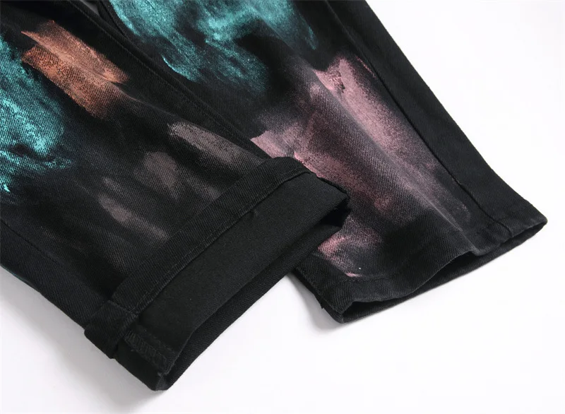 Джинсы мужские прямые с принтом модные штаны из денима в стиле панк уличная