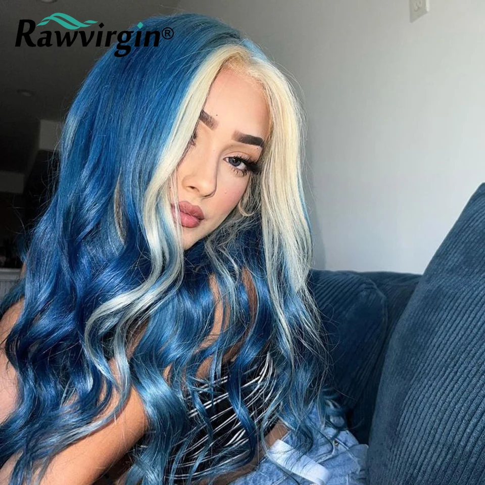 Парик-капри из натуральных голубых человеческих волос #60 парик с прозрачными