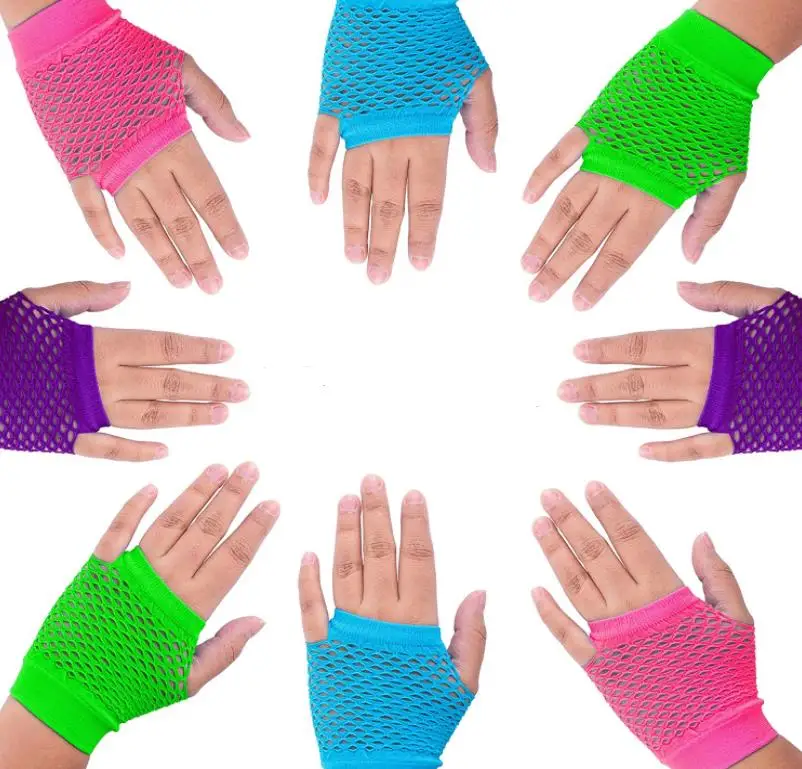 

Short Fingerless Fishnet Gloves Neon Party Decoration Wrist Stretch Mesh Glove 80's Theme Costumes Accessory 20pairs/Lot