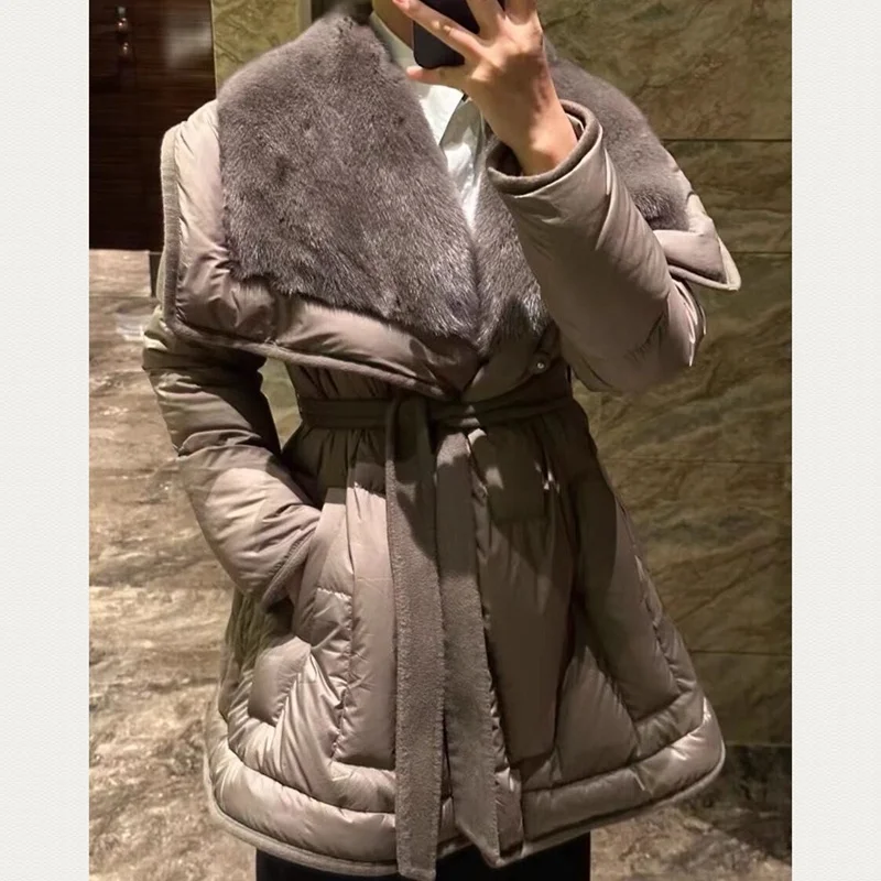 

Woman Coats Long Natural Down 2023 Winter Mink Fur Coat Female Down Coat Warm H10120