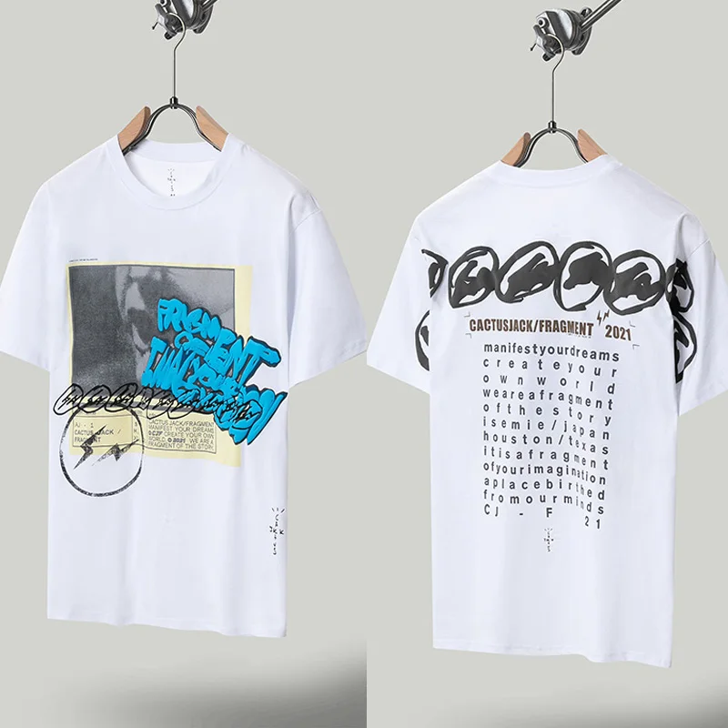 Camiseta caqui para hombre y mujer, camisa con estampado de CACTUS JACK Lightning, TRAVIS SCOTT, 2022SS