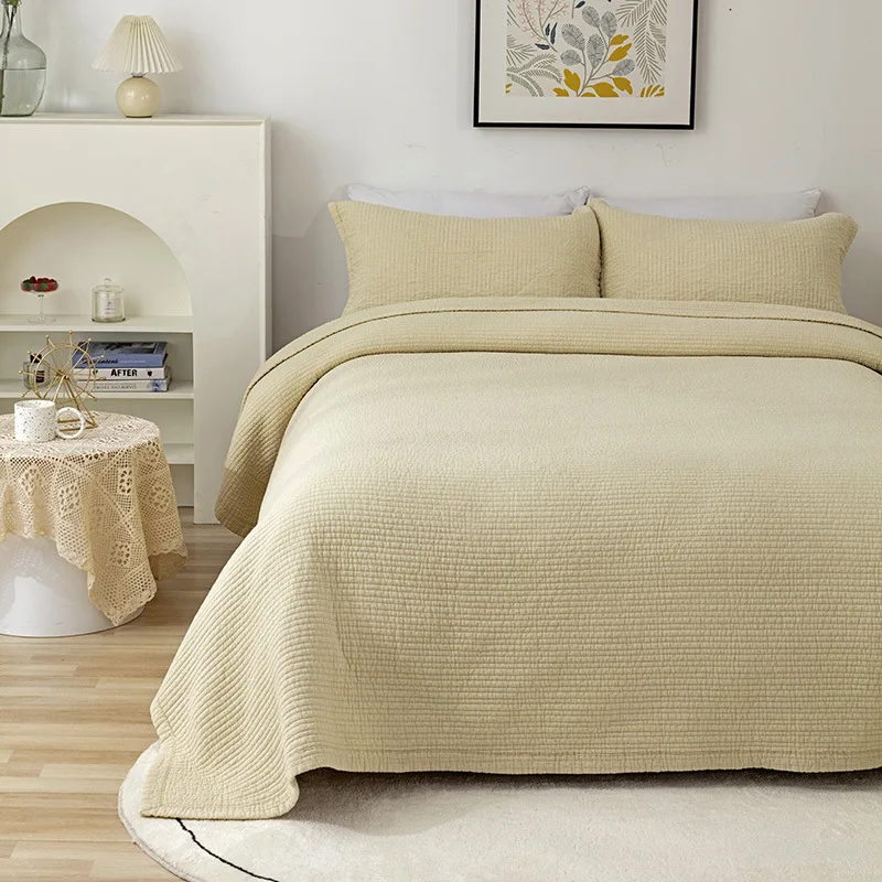 

CHAUSUB Solid Embroidered Quilt Set 3PCS Bedspread on the Bed Sand Washing Cotton Fabric King Queen Size Summer Blanket Coverlet