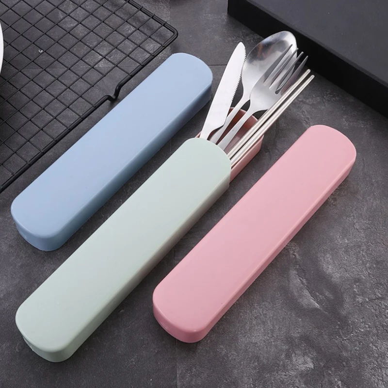 

4Pcs/Set Travel Camping Cutlery Set Portable Tableware Stainless Steel Chopsticks Spoon Fork Steak Knife with Storage Case