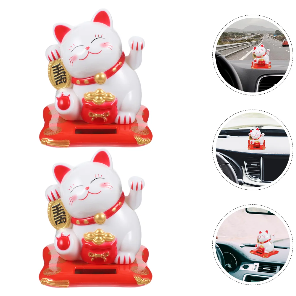 

2pcs Solar Powered Luck Cat Waving Arm Adornment Luck Cat Ornament for Cars Home