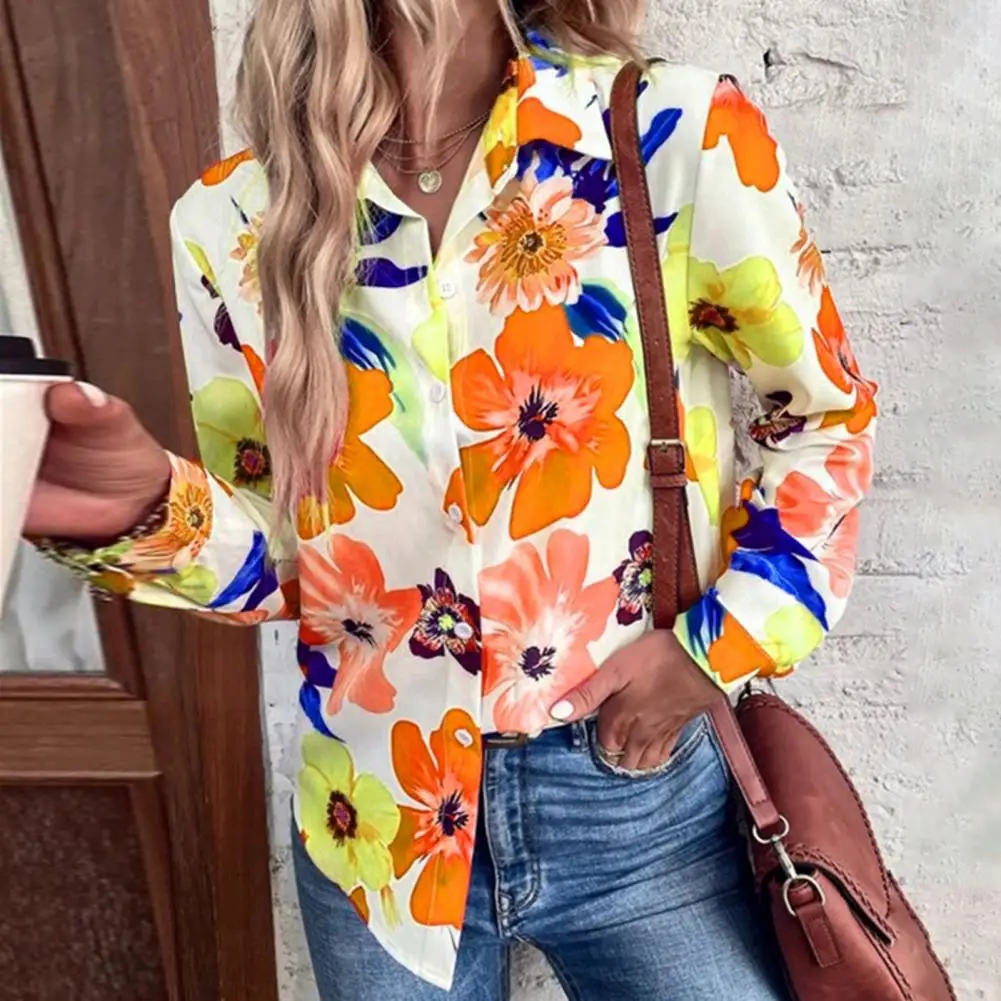 

Женская однобортная рубашка с отложным воротником и длинными рукавами