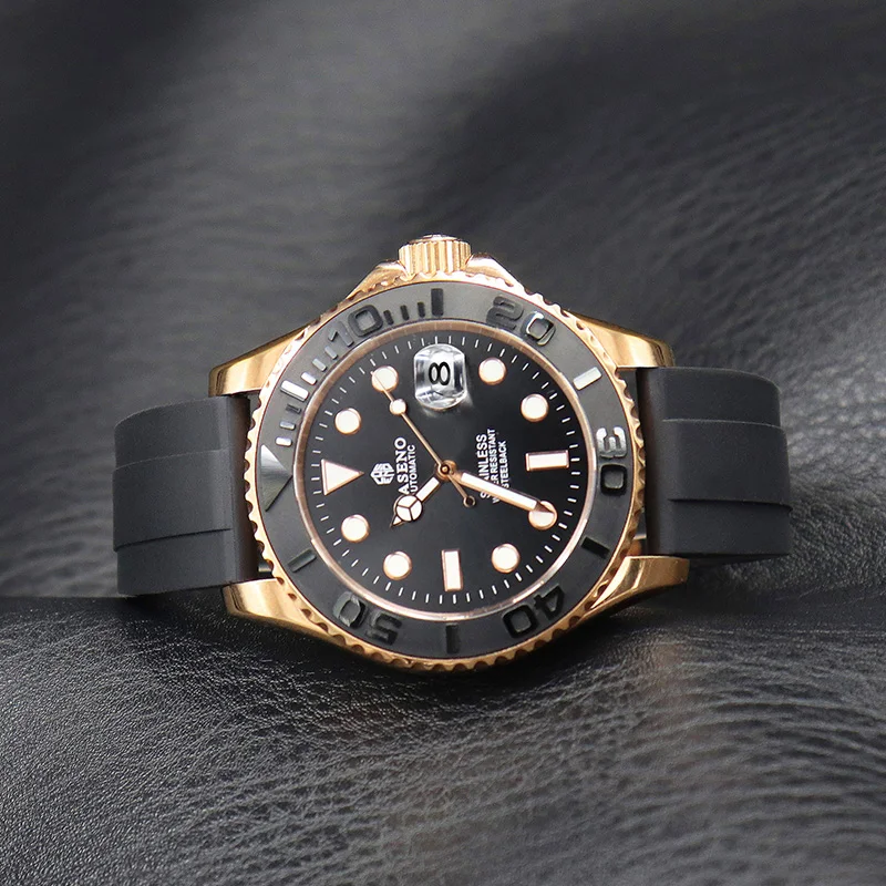 Часы CASENO мужские водонепроницаемые модные роскошные светящиеся золотистые