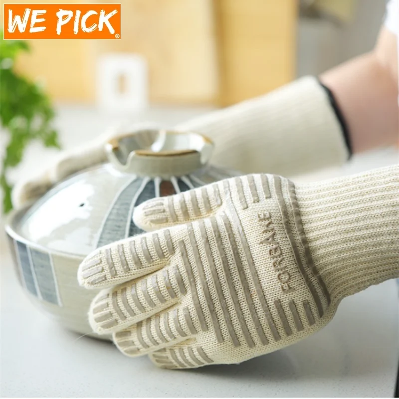 

WePick Baking Five Finger Anti-Scalding Oven Gloves Cooking Baking Microwave Mitts Anti-Scald Kitchen BBQ Gloves Non-Slip Gloves