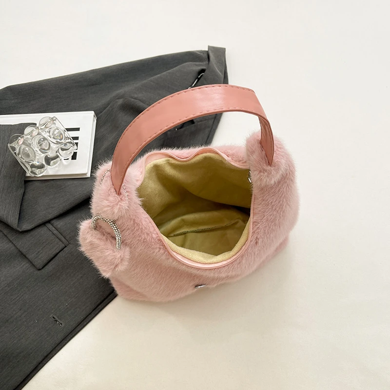 Простая однотонная женская универсальная плюшевая сумка-тоут большой