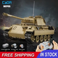 cada rc military panther tank model kit 907pcs building blocks ww2 weapon remote control car moc bricks kids gifts