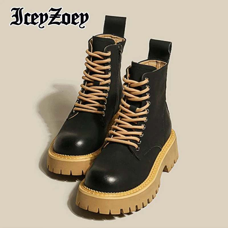 

IceyZoey Ankle Boots Thick Bottom Mixed Color 2022 Winter Shoes Casual Short Boots New Fashion Female Footwear Size 35-40