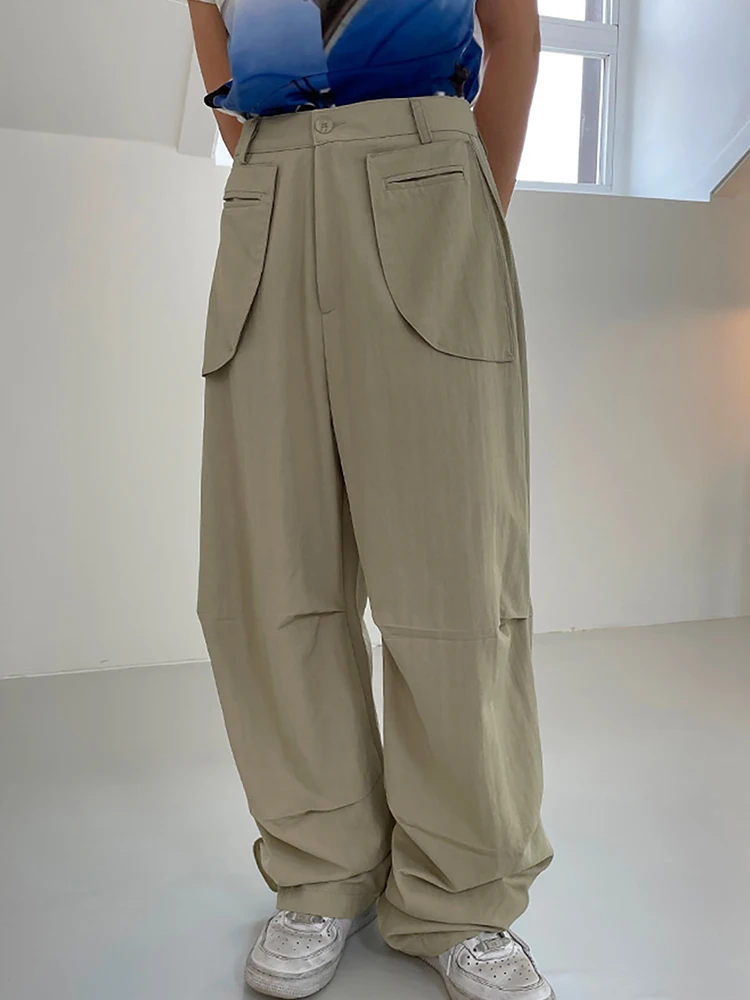 

S-4XL Spring New Fashion Khaki High Waist Full Length Wide Leg Office Pants Loose Straight Casual Trousers Women Men Clothing